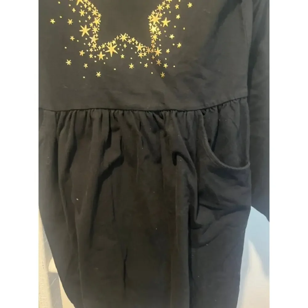 Cat & Jack Girls Black Cotton Dress XXL Gold Star Long Sleeve Casual Dress
